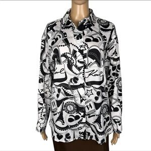 Karl Lagerfeld Black & White Graphic Button-Up Blouse